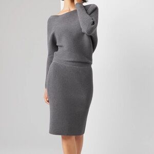 White House Black Market Off-Shoulder Ribbed Sweater Dress Gray Size XL